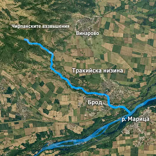 Сателитен релефен изглед на Река Мартинка