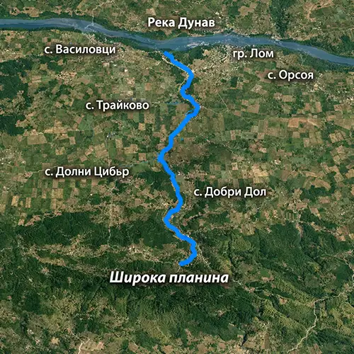 Сателитен релефен изглед на Река Нечинска бара