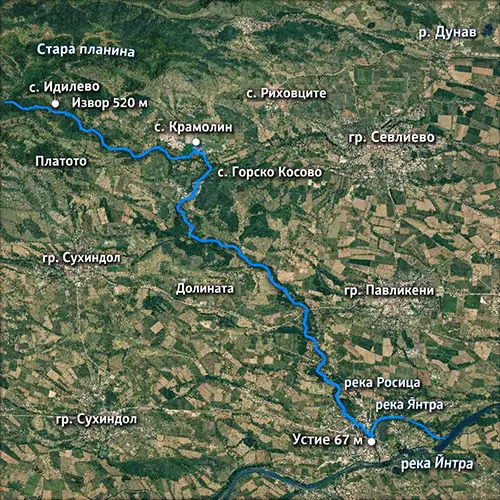 Сателитен релефен изглед на Река Негованка