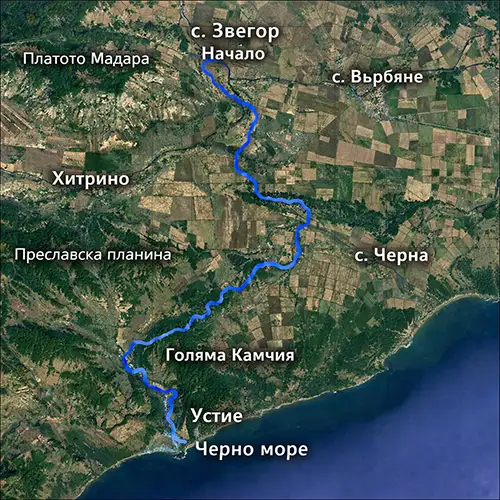 Сателитен релефен изглед на Река Пакуша