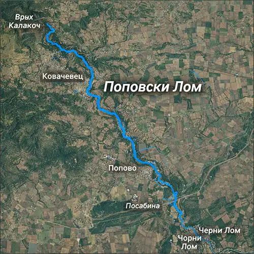 Сателитен релефен изглед на Река Поповски Лом