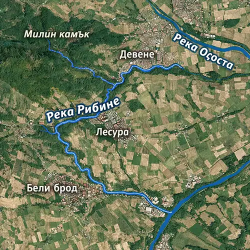 Сателитен релефен изглед на Река Рибине