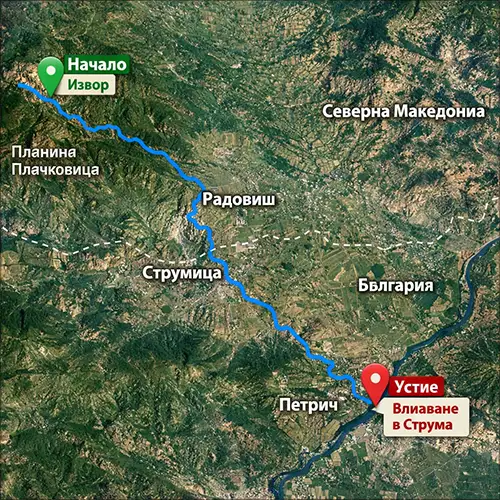 Сателитен релефен изглед на Река Струмешница