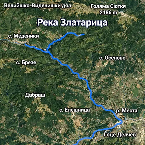 Сателитен релефен изглед на Река Златарица