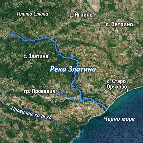Сателитен релефен изглед на Река Златина