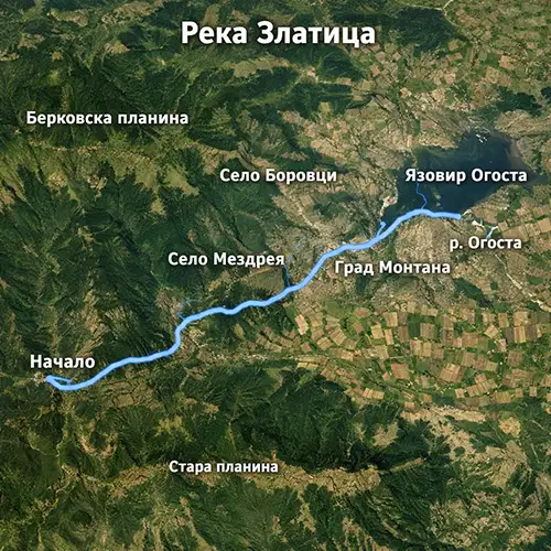 Сателитен релефен изглед на Река Златица