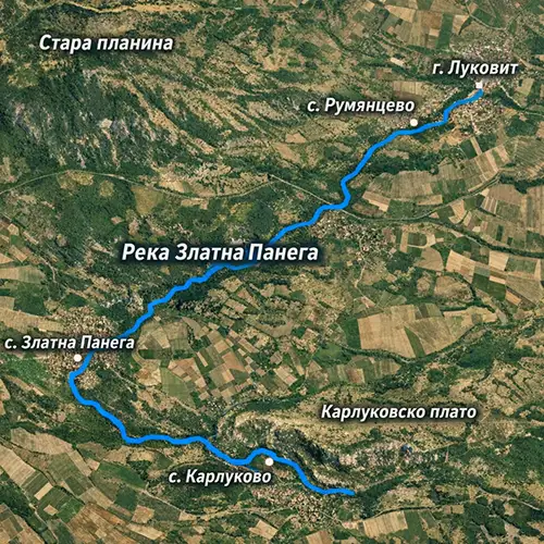 Сателитен релефен изглед на Река Златна Панега