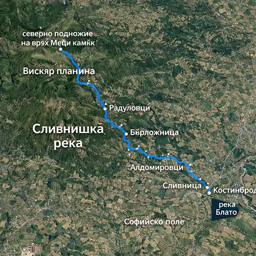 Сателитен релефен изглед на Сливнишка река