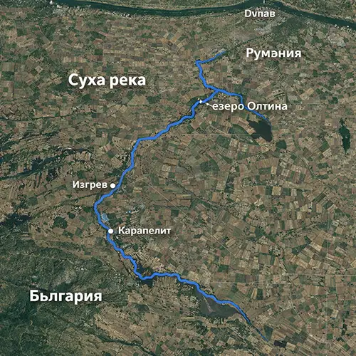 Сателитен релефен изглед на Суха река (приток на Дунав)