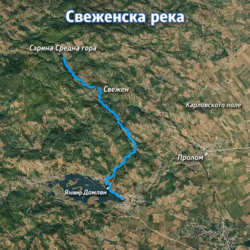 Сателитен релефен изглед на Свеженска река