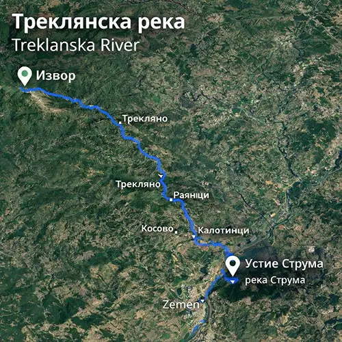 Сателитен релефен изглед на Треклянска река