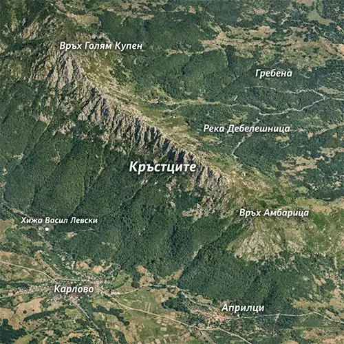 Сателитен релефен изглед на Кръстците (каменен ръб)