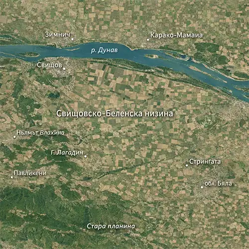 Сателитен релефен изглед на Свищовско-Беленска низина