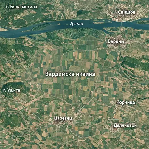 Сателитен релефен изглед на Вардимска низина