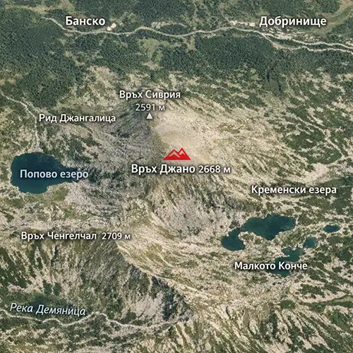 Сателитен релефен изглед на Връх Джано