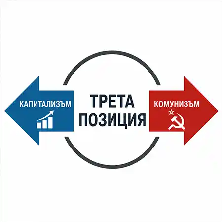 Схематично представяне на Третата позиция като идеология между капитализма и комунизма
